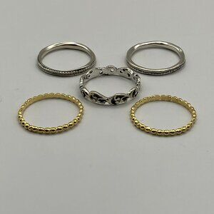 Set of Five 925 Sterling Silver Rings 14K Gold Plated Beaded Concaved Lace Vntg